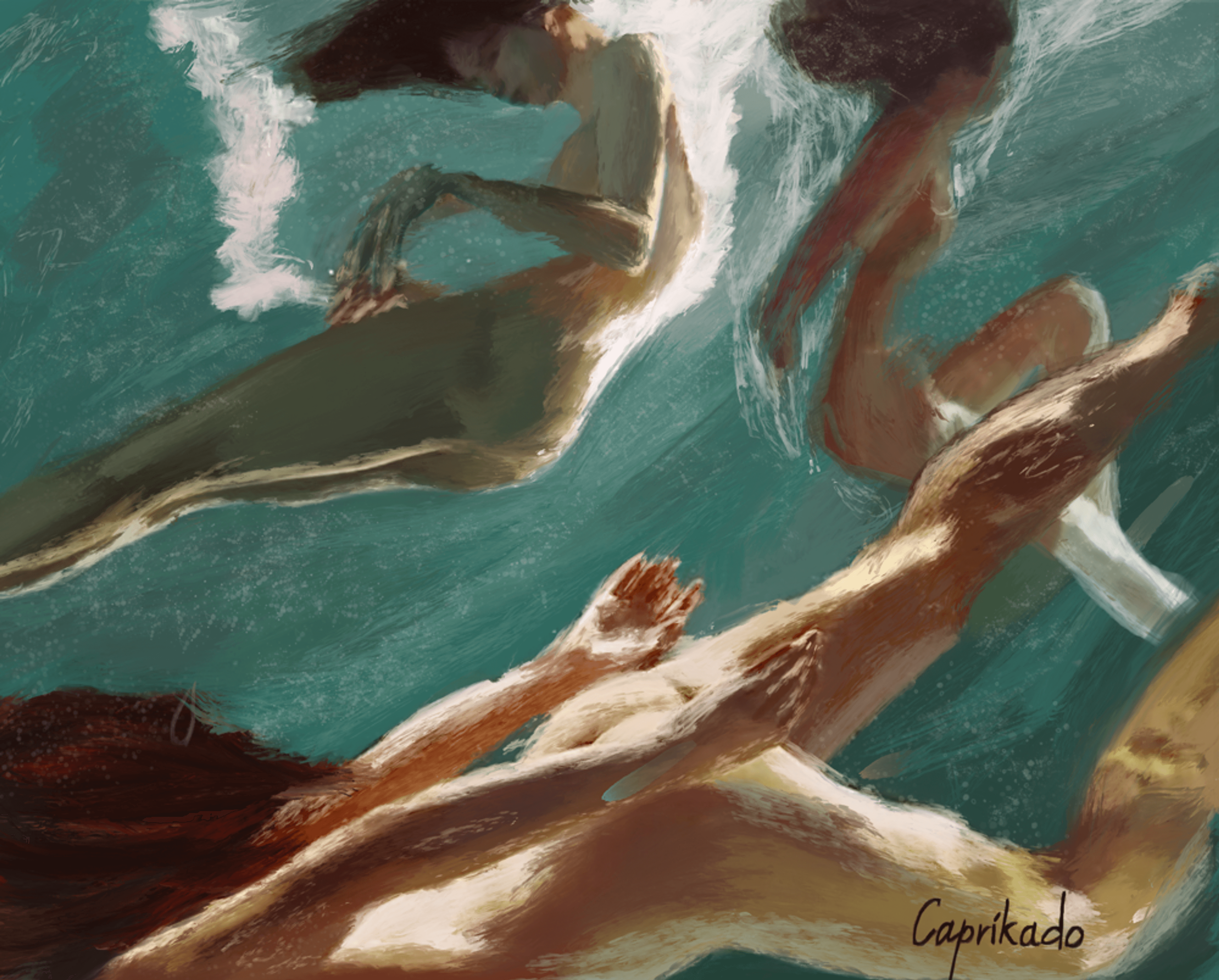 three women underwater